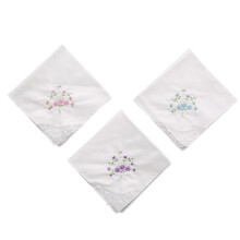 Ladies Cotton Embroidery Handkerchiefs- Flower type color ra