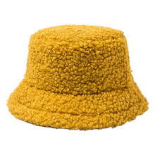 Women Student Thicken Fuzzy Plush Bucket Hat Solid-Yellow