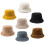 Women Student Thicken Fuzzy Plush Bucket Hat Solid-Yellow 2