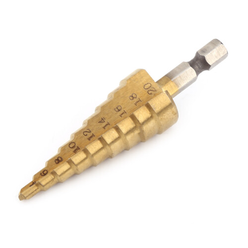 High Speed Steel Titanium Coated Step Drill Bit 4-20mm Hex Shank 2