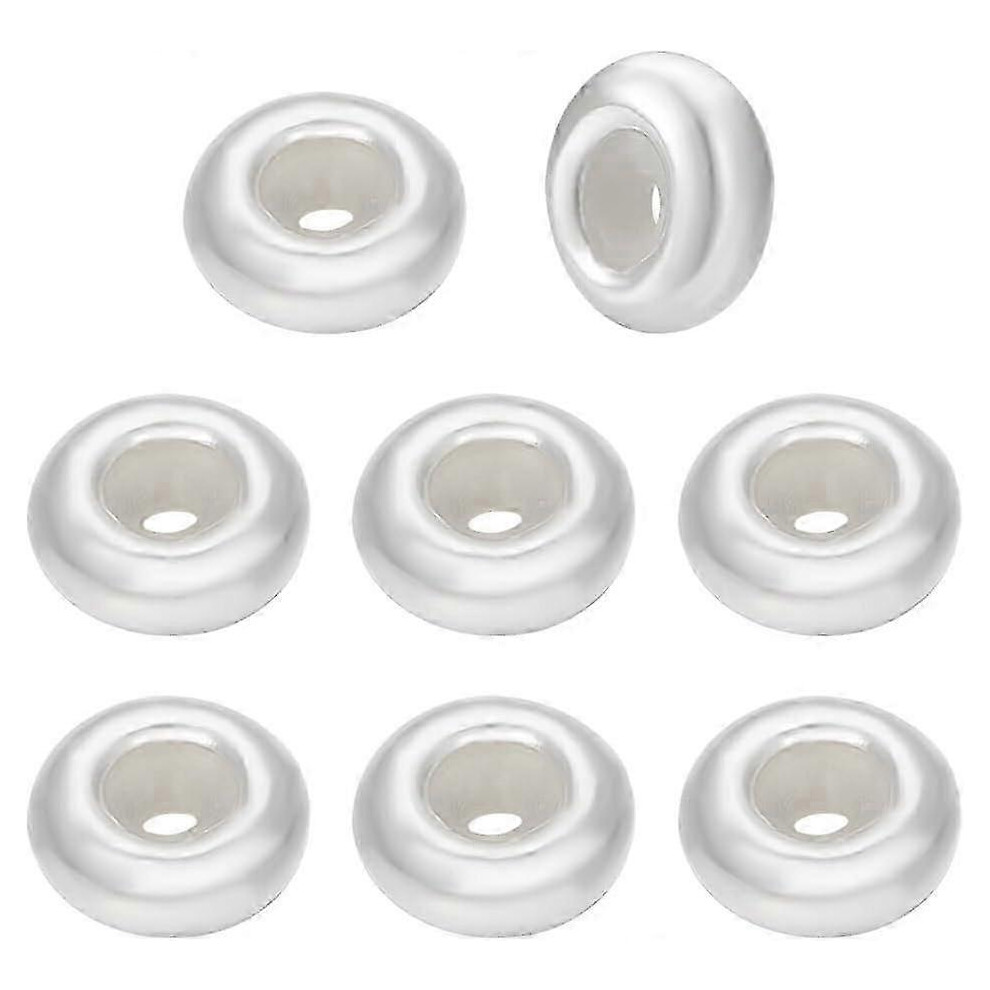 Kikidex (As Show, One Size) 8Pcs Sterling Stopper Beads Rondelle With Rubber Inside Slider Beads 5X2mm Hole: 1.2Mm Silver