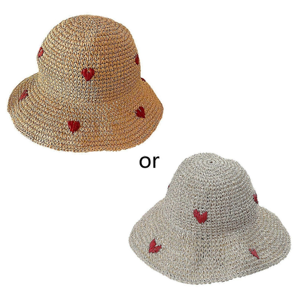 Kikidex (As Show, Khaki) Bucket Hat For Women Teenagers Wide Brim Foldable Soft Fisherman Hat Spring Summer Anti-Uv Hat Crochet Heart Pattern Khaki