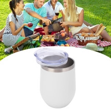 Vaso sin tallo de acero inoxidable de 12 oz con tapas blancas 11,5 x 8 cm