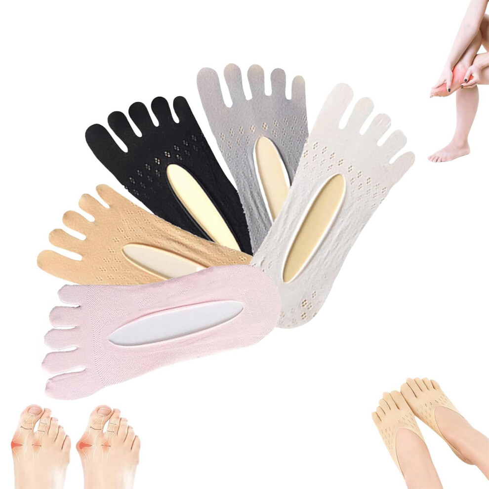 Women's Bunion Relief Socks Velvet Mesh Split-Toe Aligned Toe Five-Finger Orthopedic Socks 5-Pair Pack