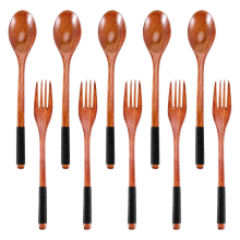 Holzlöffel- und Gabelset im japanischen Stil, wiederverwendbares Holzbesteckset