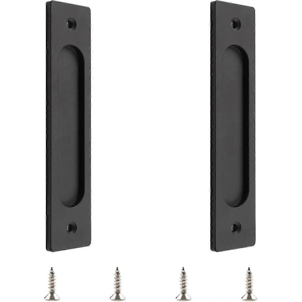 Kikidex (As Show, One Size) Set Of 2 Rectangular Recessed Stainless Steel Matte Black Sliding Door Handles For Sliding Barn Door