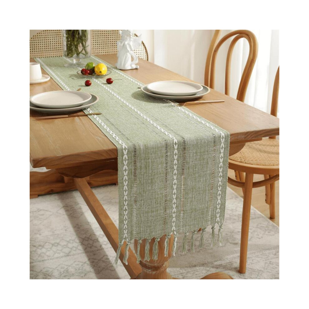 (Green, 33*180cm) Solid Color Table Runner, Boho Style Tablecloth Table Decoration Supplies for Home Kitchen Dining Room Wedding Birthday Party-image-OPC-PMQ87RB-NEW