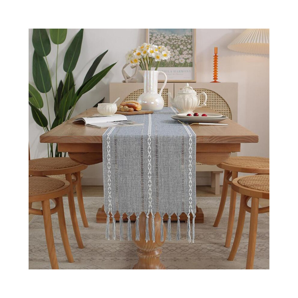 (Blue, 33*200cm) Solid Color Table Runner, Boho Style Tablecloth Table Decoration Supplies for Home Kitchen Dining Room Wedding Birthday Party-image-OPC-PMQ87RD-NEW