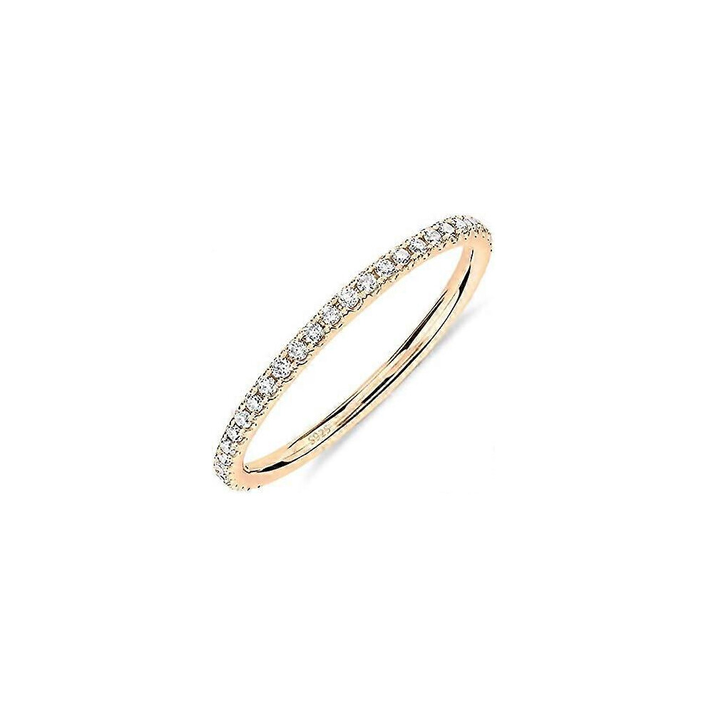 Kikidex (As Show, One Size) 14K Gold Plated Solid 925 Sterling Silver Cz Simulated Diamond Stackable Ring Eternity Bands For Women Silver,Gold