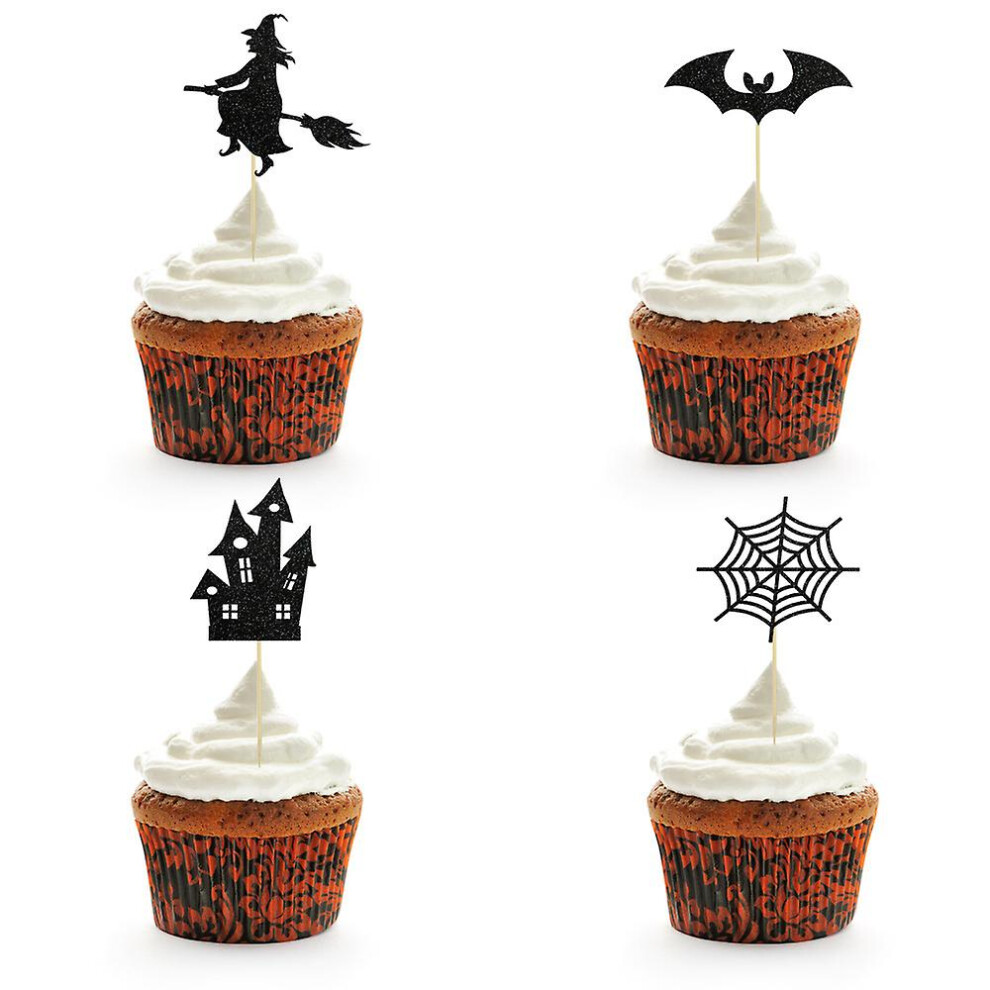 Kikidex (As Show, One Size) 24Pcs Wooden Cake Toppers For Cupcakes Halloween Party Decorations