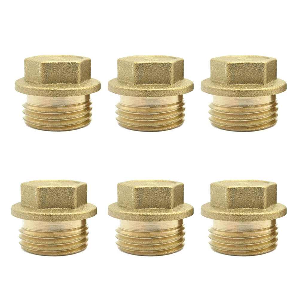 Male Thread Brass Nipple Bsp 1-Inch Hex Head End Cap Plug Pipe Fitting 6 Pcs Coupler Connector Adapter 9339159972472