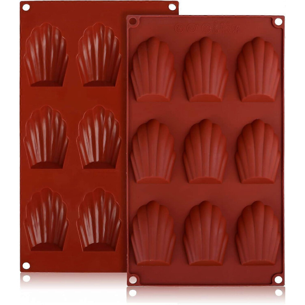 Kikidex (As Show, One Size) 2Pcs Silicone Madeleine Molds With 9 Cavities, Non-Stick Mold For Pastry, Pudding, Chocolate Brown