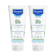 Mustela Baby Cistic gel 2 v 1 - Detsk cistic gel na telo a vlsky - s prrodnm avokdem - Biologicky odbourateln sloen a bez slz - 6,76 fl. oz