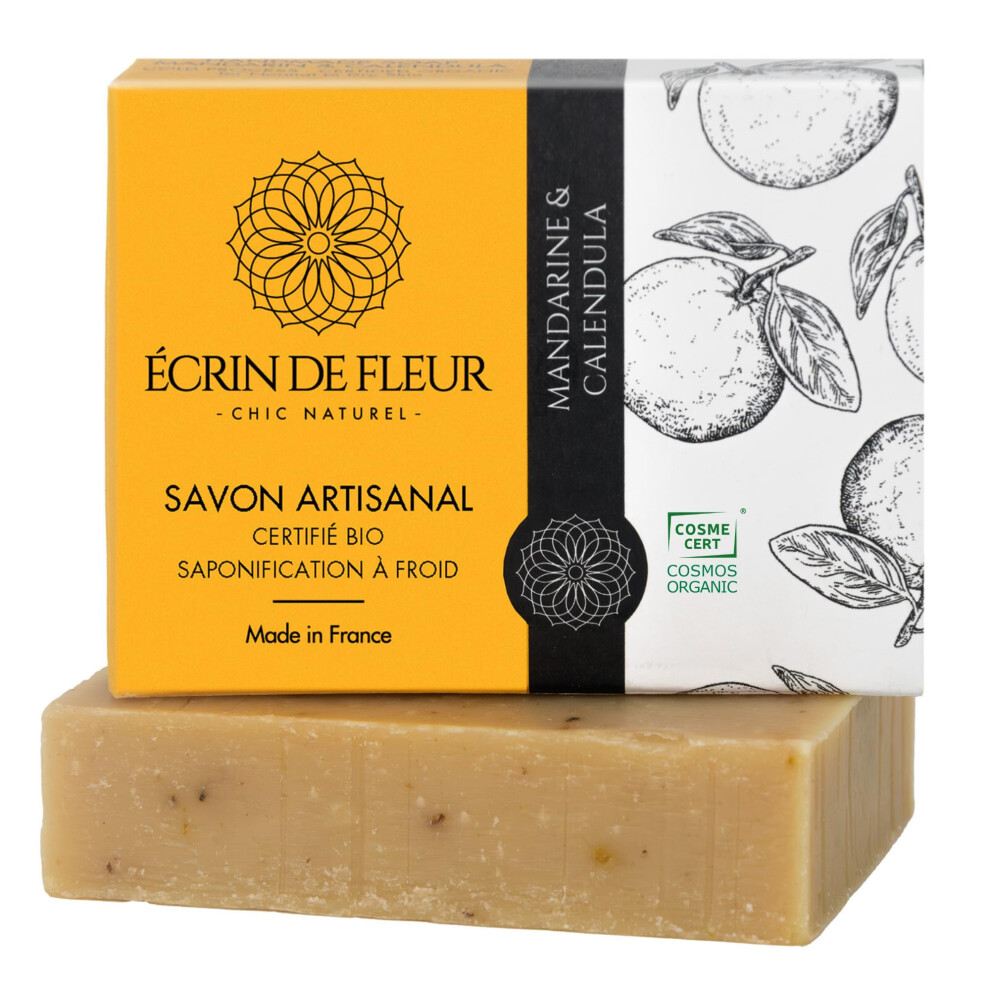 ?Rin De Fleur ?Crin De Fleur - Organic Mandarin & Calendula Soap Bar Artisan Soap Made In South France Pleasant Tangerine Essential Oil Scent 3.2 Oz