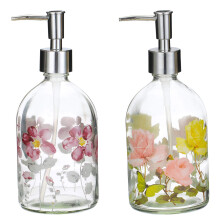 17 oz Flower Glass Soap Dispenser flaska med plastpump set om 2