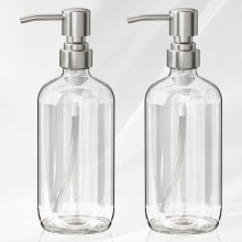 AmazerBath tvlautomat 2-pack tvlautomat i glas med pump rostfritt stl 17 oz handtvlflaskor badrum kk klar