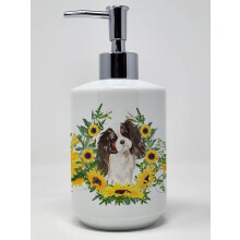 Caroline's Treasures CK2918SOAP Tricolor Cavalier Spaniel in Sunflowers Keramick dvkovac mdla Rucn dvkovac mdla Lhve s pumpickou do koupelny K