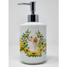 Caroline's Treasures CK2935SOAP lut labrador c. 2 ve slunecnici Keramick dvkovac mdla Rucn dvkovac mdla Lhve s pumpickou do koupelny Kuchyn