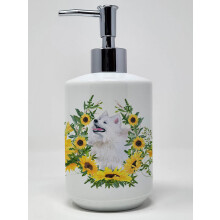Caroline's Treasures CK2883SOAP Samojed ve slunecnicch Keramick dvkovac mdla Rucn dvkovac mdla Lhve s pumpickou do koupelny Kuchyn Przdn zn