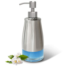 AUMIO Dispensador de jabn para platos con pegatinas, dispensador de jabn de cocina, acero inoxidable de nquel cepillado y vidrio, dispensador