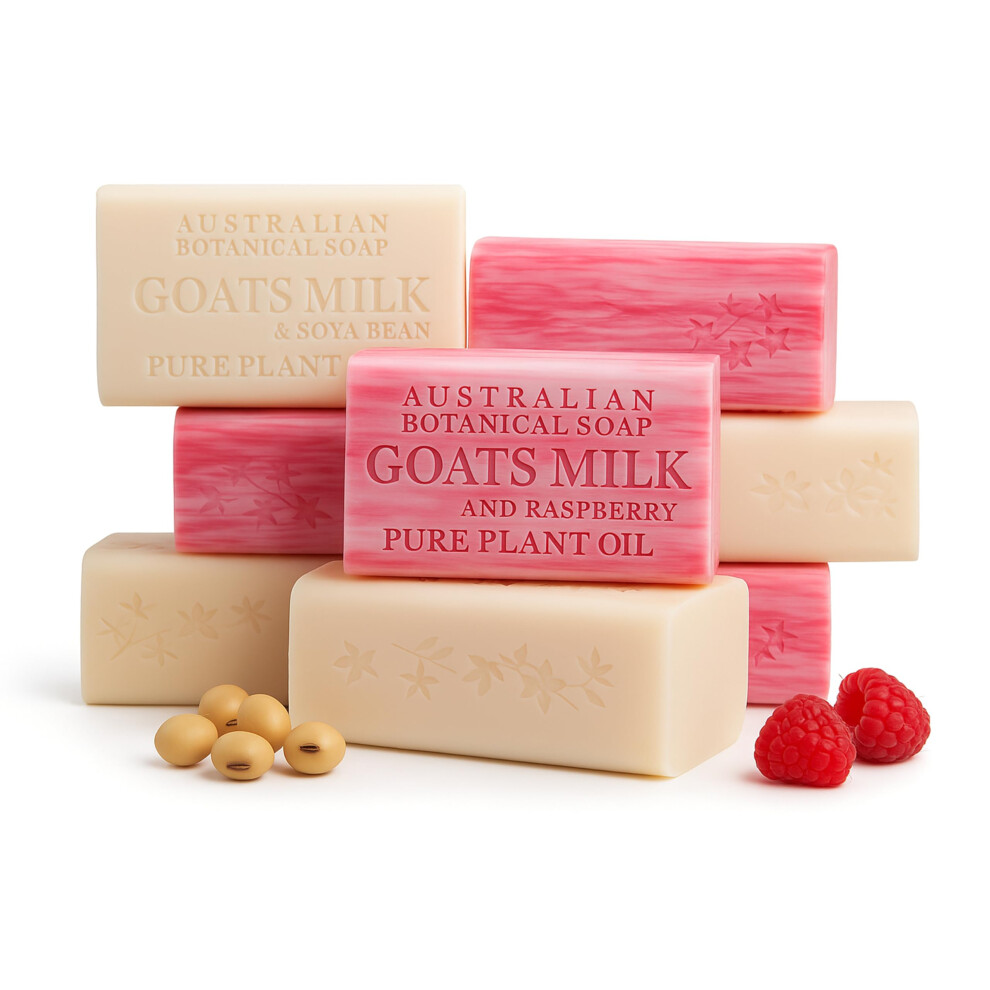 Australian Botanical Soap Classic Goat Milk And Goat's Milk With Raspberry 6.6 Oz Triple Milled Bars Made With A Natural Soap Base And Enriched Wi