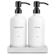 Prus Waso White Soap Dispenser Set Innehller en Handtvlsdispenser fr badrum och en lotiondispenser med pump. Tvlautomat fr badrum perfekt f