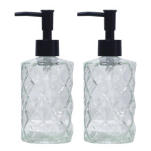 Kristalheldere Glazen Zeepdispenser met Zwarte Pomp, 2-Pack 12oz Diamant Handdispenser