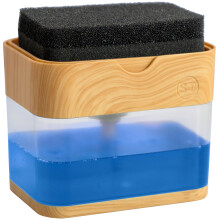 S&T INC. Spülmittelspender und Schwammhalter für die Küchenspüle, wasserdichte Etiketten, 13 Unzen, Kunststoff, Bambus