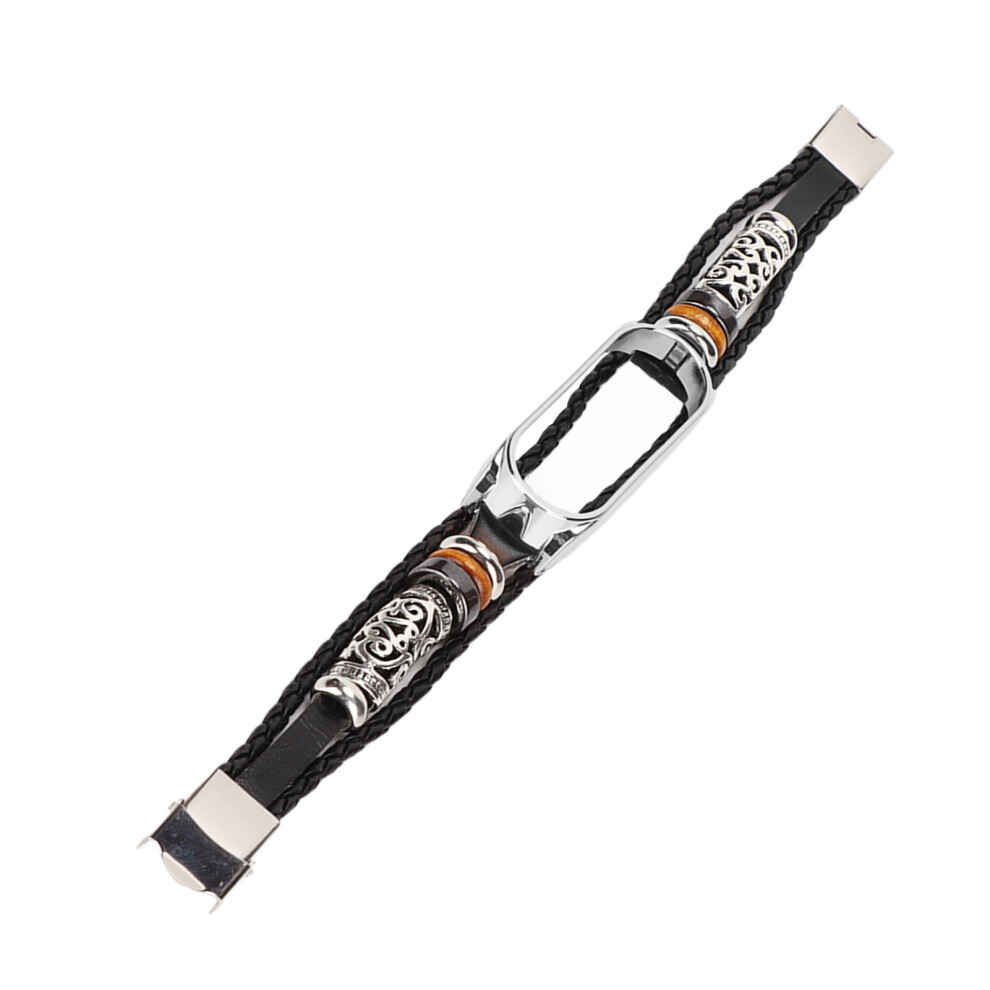 Xiaomi Mi Band 6 Leather Wristband Ethnic Style Retro Watch Strap Black Silver Black,Silver 7601357750605