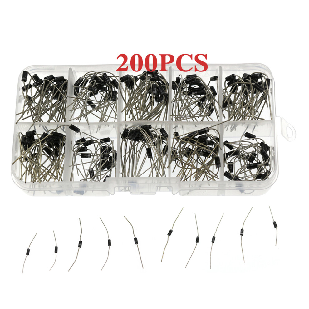 Diode Collection 200Pcs Rectifier & Schottky Diodes 10 Values With Storage Box 9371357751640