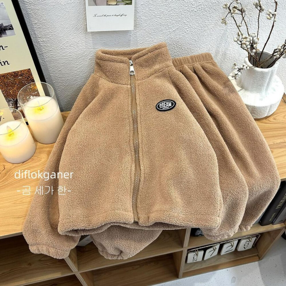 (khaki, 90) Autumn Winter Children's Double Sided Plush Children's Sets  Children's Clothing  Kids Clothes Girls Wool Velvet Sweater Pant 2pcs-image-OPC-PMQ9D8R-NEW