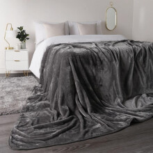(Charcoal, 150 x 200cm) OHS Luxury Faux Fur Large Silver Mink Fleece Throw Over Sofa Bed Soft Warm Blanket