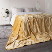 (Ochre Yellow, 125 x 150cm) OHS Luxury Faux Fur Large Silver Mink Fleece Throw Over Sofa Bed Soft Warm Blanket