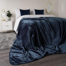 (Navy Blue, 150 x 200cm) OHS Luxury Faux Fur Large Silver Mink Fleece Throw Over Sofa Bed Soft Warm Blanket