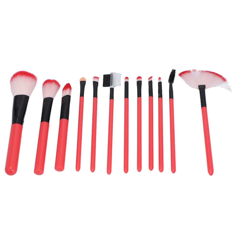 Red 12Pcs Portable Makeup Brush Set For Loose Powder & Eyeshadow Cosmetics