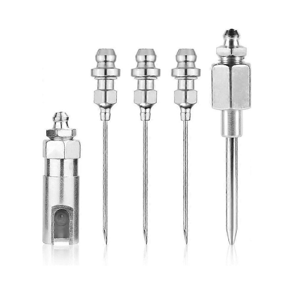 Kikidex (As Show, One Size) Grease Needle Nozzle Kit, 5Pcs Hardened Steel Grease Injector Needle Gun Grease Silver