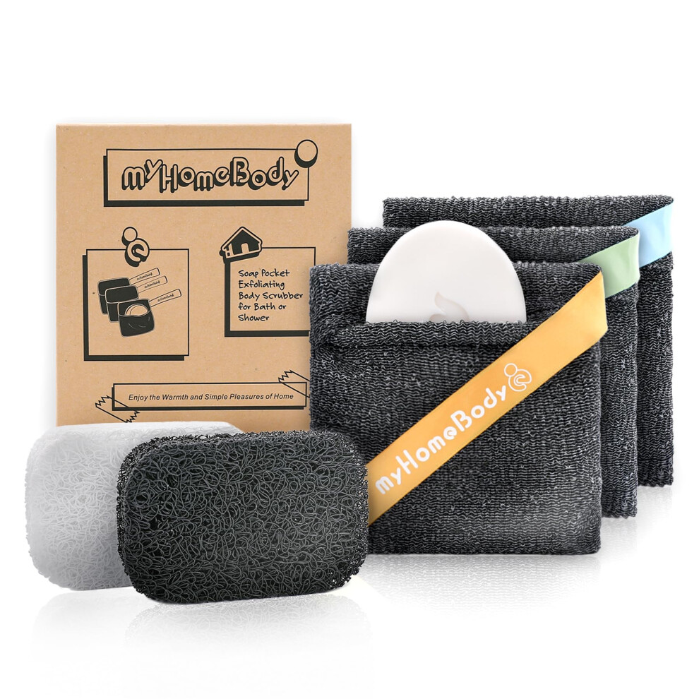 Myhomebody Exfoliating Sponge Soap Pocket Squares | Soap Pouch Body Scrubber For 5Oz Bar Soap Or Leftover Soap Bits | Body Exfoliator Sponges For Bath Or Shower