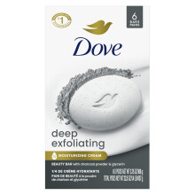 Dove Beauty Bar Soap, 6 Stck, Tiefenpeeling, Aktivkohlepulver und Glycerin fr eine weichere, glattere Haut, entfernt Unreinheiten, 3,75 Unzen