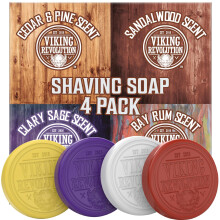 - Shaving Soap - 4 Pack Variety Sandalwood, Cedar Pine, Clary Sage, Bay Rum - Smooth Wet Shave - Gifts For Men - 4 x 70 g