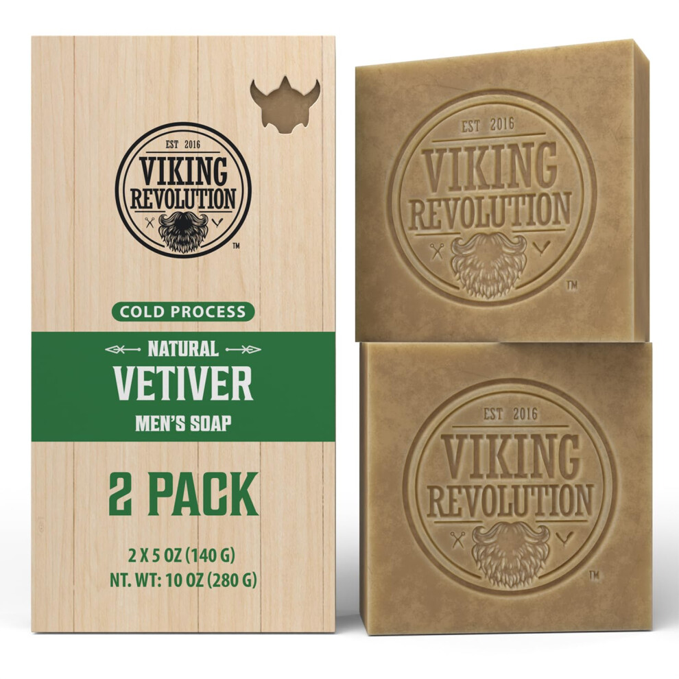 Viking Revolution Vetiver Natural Soap For Men - Mens Soap Bar With Essential Oils Cold Pressed Bar Soap For Men - Nourishing Mens Bar Soap With Coco