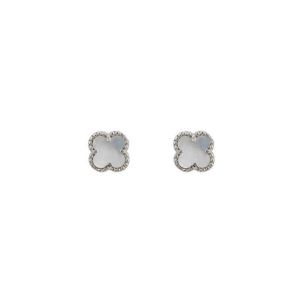 Kikidex (As Show, One Size) Mini Clover Flower Stud Earrings Mother Of Pearl Silver