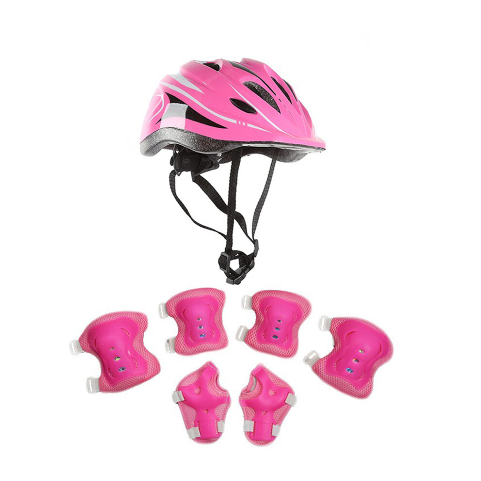 (Pink) Kids Roller Helmet Adjustable Pad Sports Knee Elbow Brace Skating