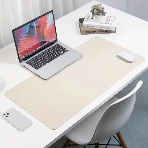 (Cream, M) Solid Color PU Leather Desk Mouse Pad, 1 Count Computer Desk Mat, Large Size Office Desk Protector Mat