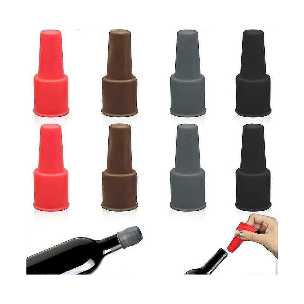 Kikidex (As Show, One Size) 8Pcs Silicone Wine Stopper, Reusable Sparkling Wine Bottle Stopper, Silicone Wine Bottle Stopper Wine Seal Stopper. (4 Colors)