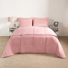 (Light Pink, King) OHS Soft Cosy Teddy Fleece 10.5 Tog Coverless Washable Travel Duvet Cover and Pillowcase Bedding Set