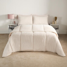 (Cream, King) OHS Soft Cosy Teddy Fleece 10.5 Tog Coverless Washable Travel Duvet Cover and Pillowcase Bedding Set