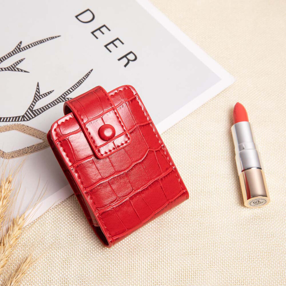 Red/Black Pu Leather Lipstick Case With Mirror For Purses Fits 3 Lipsticks 9.5X7x3cm