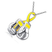 Moderne Boxhandschuh-Charm-Halskette mit rosa Band-Akzent,-4