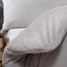 (Grey, Superking) OHS Teddy Fleece Duvet Set Thermal Winter Warm Super Soft Cosy Plush Plump Duvet Cover and Pillowcase Bedding Set Home Bedroom