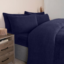 (Navy, Single) OHS Teddy Fleece Duvet Set Thermal Winter Warm Super Soft Cosy Plush Plump Duvet Cover and Pillowcase Bedding Set Home Bedroom